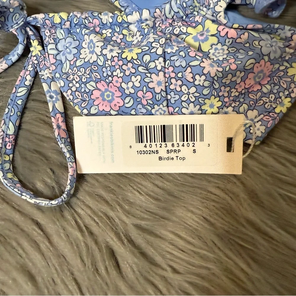 NWT Frankie’s Bikinis Blue Birdie Women’s Underwire Bikini Top Sz S